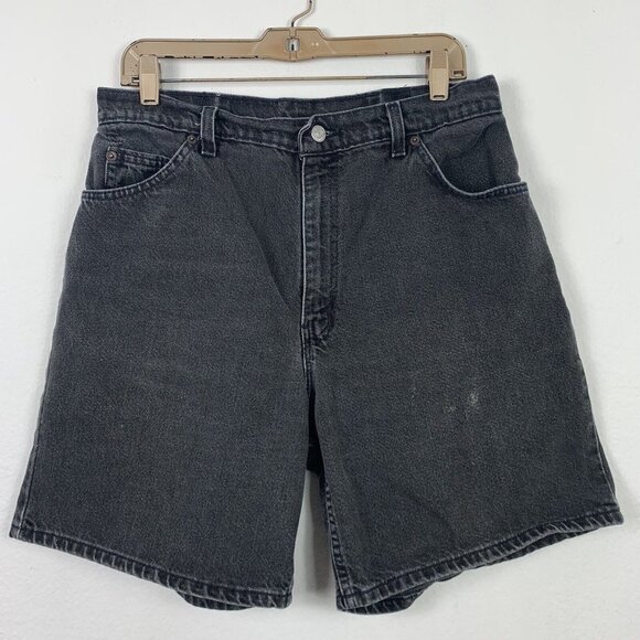 Vintage Levis Size 32" Shorts Orange Tab Black Denim High Rise Distressed Womens